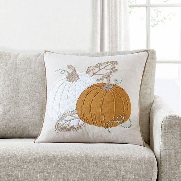 LACOURTE Herringbone Pumpkin Decorative Pillow, 18x18 - Picture 1 of 1
